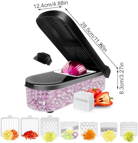 Veggie Chopper With Container Non-Slip Base, Stainless Steel Knives - Image 4