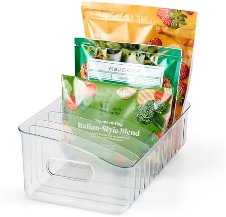 FreezeUp Freezer Bin 15", BPA-Free Clear Fridge Organizer with Adjustable Dividers and Handles for Frozen Food and Leftovers