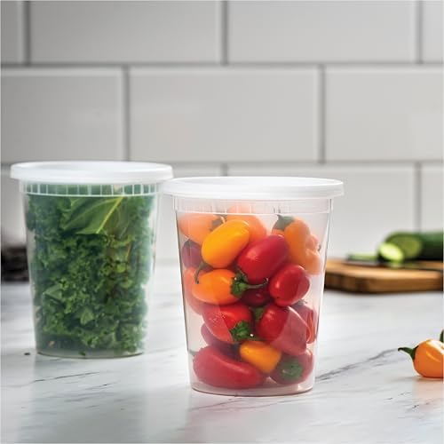 Soup Containers with Lids [48 Sets -32 oz.] Quart Plastic Deli Container - Deli Food Storage Containers with Airtight Lids for Freezer & Restaurant Takeout