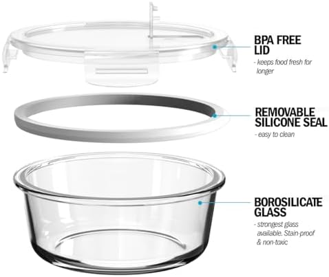 Round Glass Containers with Air Vent Lids (5 Pack) – 32oz