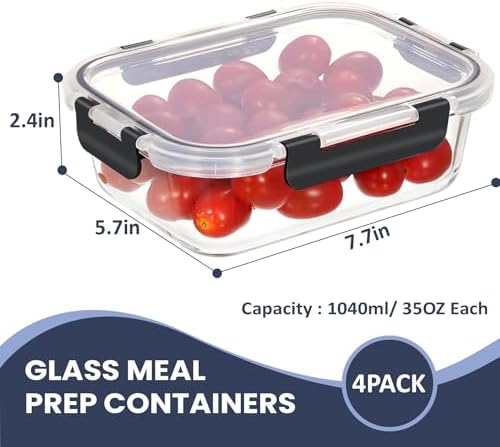 4-Pack 4.4 Cups/35oz Glass Food Storage Container set