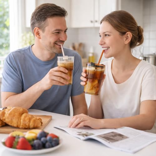 13 oz Glass Cups with Lids and Straws Reusable Iced Coffee Tumbler