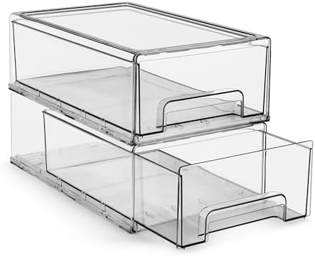 Clear Stackable Storage Drawers for Refrigerator (Medium, 2 Pack)