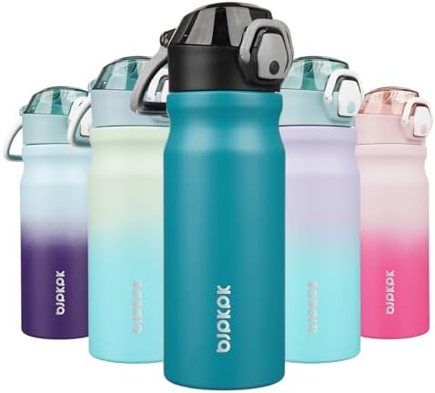 BJPKPK 18 oz Water Bottle with Straw & Handle, Insulated Stainless Flask by BJPKPK
