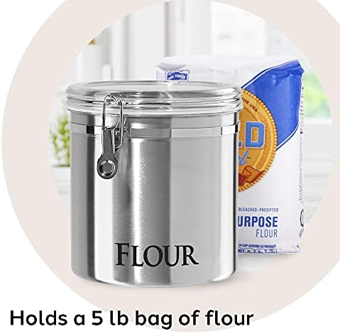 Oggi Jumbo 8" Stainless Steel Flour Clamp Canister - Flour & Food Storage
