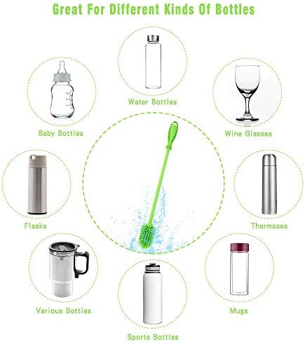 Silicone Bottle Brush with Long Handle, 12.5" Water Bottle Cleaner, Green - Image 5