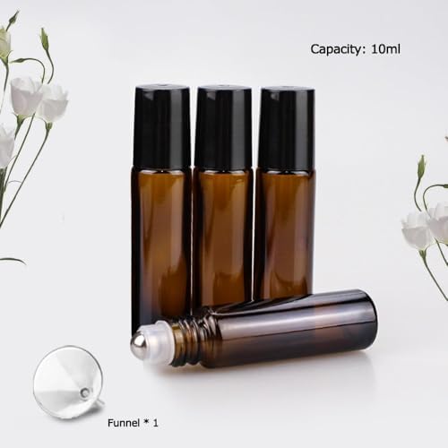Roller Bottles for Essential Oils - 4 Pack 10ml Amber Glass Roll on Bottles - Image 2