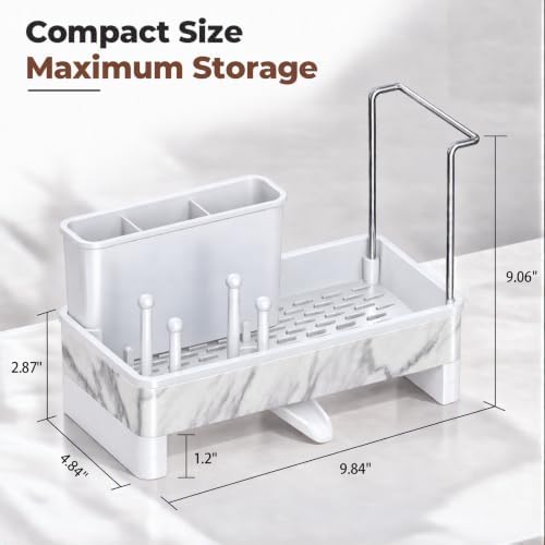 Stainless Steel White Marble Finish Sponge Holder for Kitchen Sink