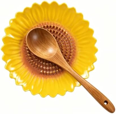 Ceramic Garlic Grater Plate & Spoon Rest, Sunflower Kitchen Decor