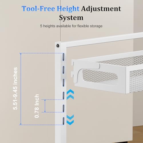 Metal Under Sink Organizer, Pull Out Cabinet Organizer Rack with Silk-Smooth Bottom Drawer, 5-Level Adjustable, Multi-Purpose Storage Shelf for Bathroom, Kitchen, Vanity, Pantry (2-Pack)