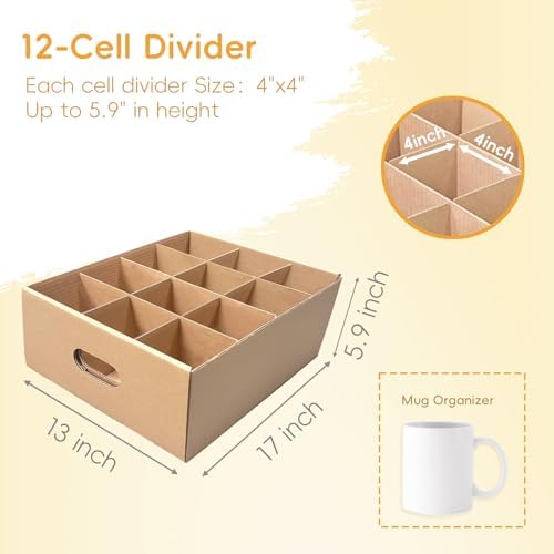 2 Pack Mug Moving Boxes, Cup Packing Boxes with Dividers, Handles & Lids