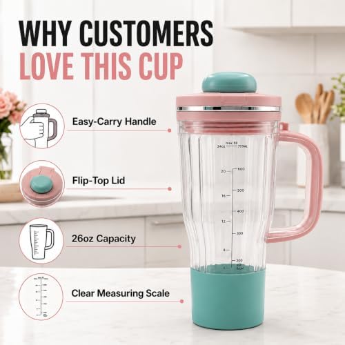 26oz Replacement Cup with Straw for Ninja BlendBoss Blender (Pink) - Image 2