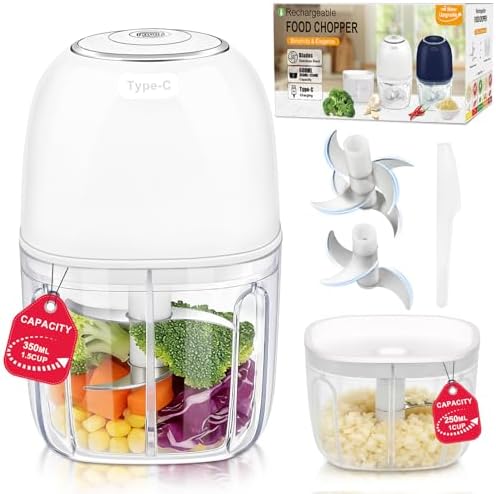 Electric Mini Food Chopper with 2 Plastic Bowls(1Cup&1.5Cup), White by VOJPGJP