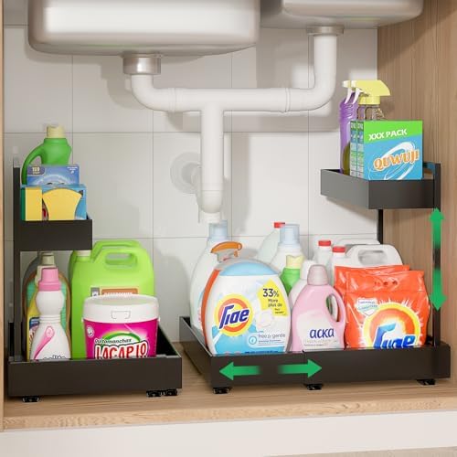 Under Sink Organizer, L-Shaped Pull Out Cabinet Rack for Kitchen