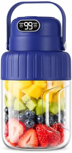 Portable Blender for Smoothies juicer, 33.8 oz Personal Blender with Ice-Crushing, 32-Blade Steel Head, Digital Display, Type-C Charging, Leak-Proof for Outdoor, Camping, Fitness (Blue) by Unknown