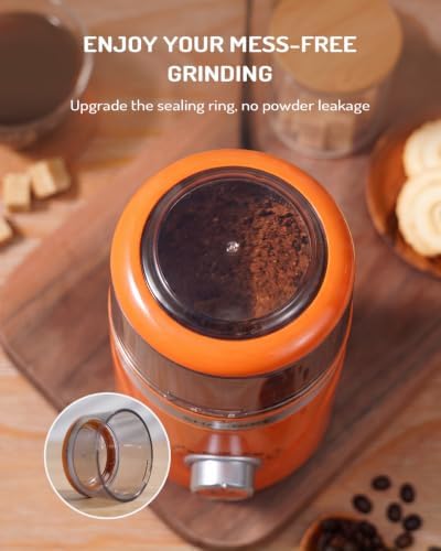 SHARDOR Electric Super Silent Blade Coffee Grinder, Timed Grind Control Rotary Knob, Adjustable Coarse to Fine for Coffee Beans, Spices & Herbs, with 1 Removable Stainless Steel Bowl, Orange - Image 5