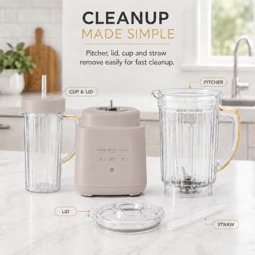 Power Exact Countertop Blender System, 700W Motor, 50oz Tritan Jar, 20oz To-Go Cup, 4 Presets, 3 Speeds PrecisionSense Technology (Porcini Taupe) - Image 5