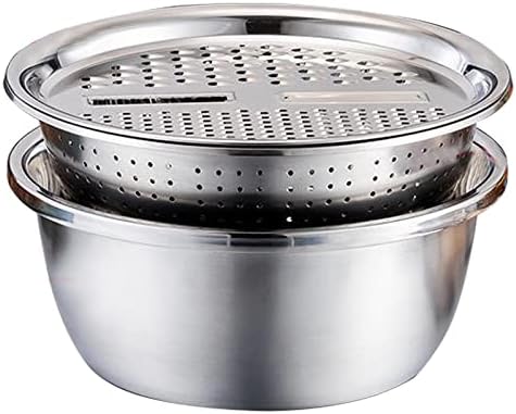 Multifunctional Stainless Steel Basin,Multi Stainless Steel Basin with Grater Vegetable Cutter Slicer Grater Strainer Drain Basket Salad Maker Bowl Colanders for Salad Maker