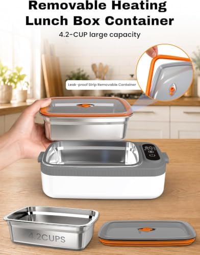 Cordless Electric Lunch Box, 1000ml Removable Portable Food Warmer-12000mAh