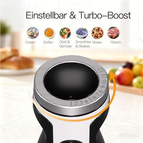 Blender Handheld 12-Speed Stainless Steel Electric Hand Blender, 5 in 1 Immersion Handheld Blender，Titanium Blades Hand Blender, Milk Frother Wand,with 600ml Whisk Beaker and Chopper (black)