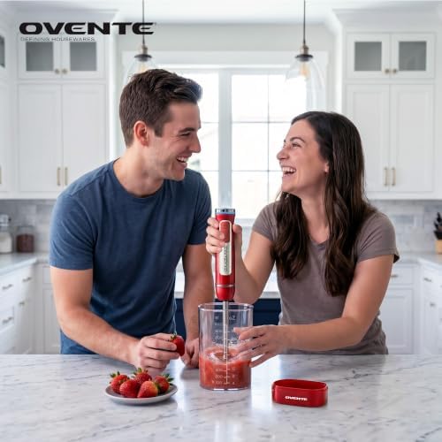 OVENTE Cordless Hand Blender, Rechargeable with 8 Mixing Speed Red HR781R - Image 4