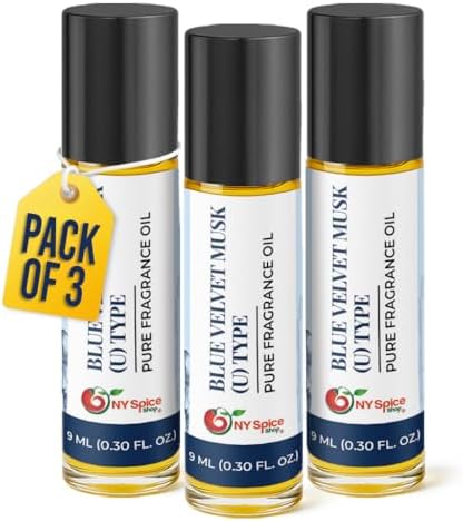 NY Spice Shop Blue Velvet U Musk Type Fragrance – Pack of 3 Musk Inspired Blend – Aromatic Body Oil with Warm Deep Musky Long Lasting Aroma – Layering Fragrance Oil for Personal Scent Collection by NYSpiceShop