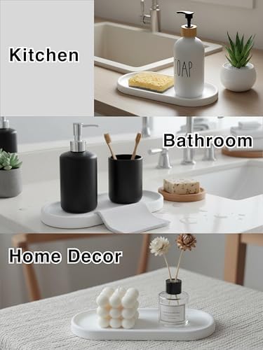 Diatomite Stone Sink Tray - Quick Drying Stone Sink Caddy for Kitchen & Bathroom Countertop, Water Absorbing Tray for Sponge, Soap, Brush&Vanity Holder, Minimalist White