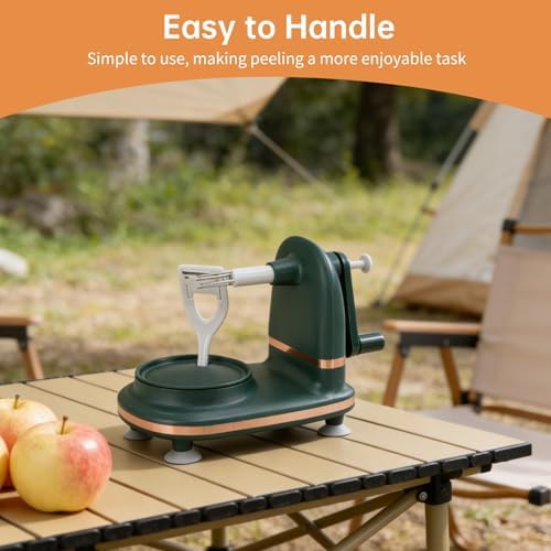 Manual Apples Peeler, Fruit Peeler Machine with Divider Fruit Peel Tool with Suction Base for Home Kitchen Pie Making (Dark green)
