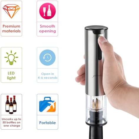 Electric Wine Opener Set with Stand, Wine Gift Set with Rechargeable Wine Opener, Wine Aerator, Foil Cutter, Vacuum Pump and 2 Stoppers, 7-in-1 Wine Bottle Opener Set for Home Party Bar Outdoor Gift