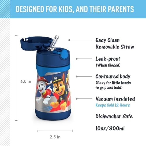 Vacuum Insulated Stainless Steel 10oz Straw Bottle, PAW PATROL BOY