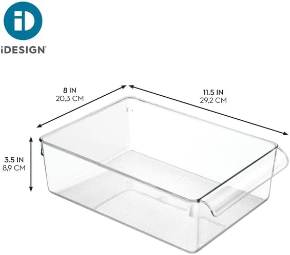 iDesign Linus Plastic Fridge and Freezer Storage Organizer Bin with Handle, Clear Container for Food, Drinks, Produce Organization, 8" x 11.5" x 3.5", Clear