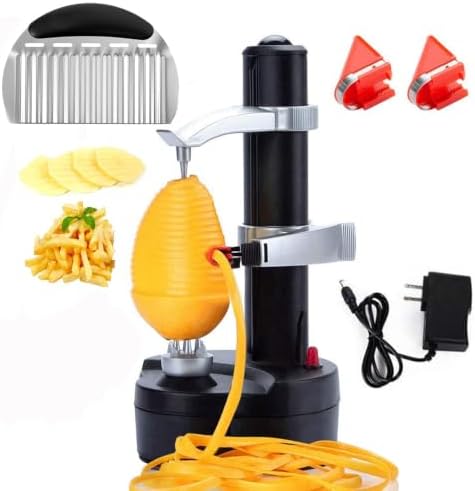 Electric Potato Peeler Automatic Apple Peeler, Smart Vegetable Fruit Peeler, Electric Peeler Machine [1 Adapter 2 Extra Blades] with Potato Cutter (Black-A)