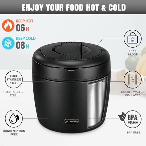Thermo Food Jar for Hot Food 32OZ Soup Thermo Lunch Containers Wide Mouth Vacuum Insulated Stainless Steel Leakproof Bento Box with Spoon (Black)