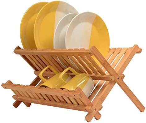 2-Tier Dish Drying Rack, Bamboo Dish Drainer for Kitchen Counter