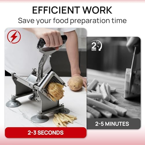 French Fry Cutter, Potato Cutter with 4 Stainless Steel Blades