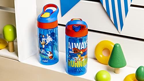 Sonic the Hedgehog Kids Water Bottle with Spout Cover and Built-in Carrying Loop, Made of Durable Plastic, Leak-Proof Water Bottle Design for Travel (17.5 oz, Non-BPA, Pack of 2)