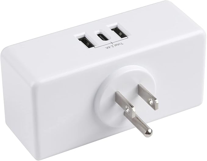 Clear Power 2-Outlet Wall Tap with 3 USB Ports(1 USB-C), Multi Plug Outlet Extender USB Wall Charger, Compact Dual Plug Expander with USB-C, Grounded, 3-Prong, 2-Pack, DC3S-10022P-DC