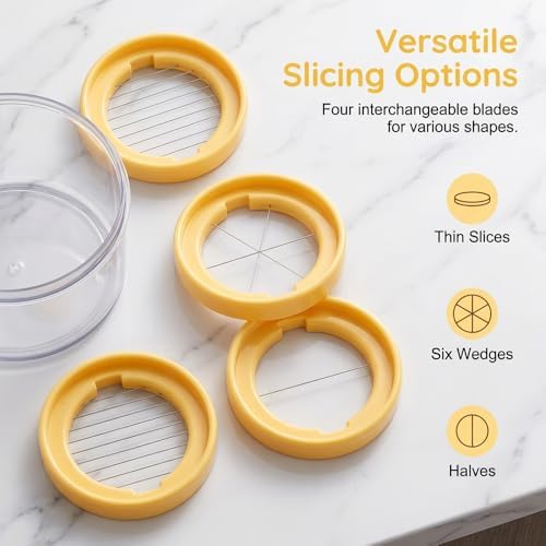 4 In 1 Egg Slicer for Hard Boiled Eggs, Egg Cutter with Stainless Steel Wires, Multifunctional Kitchen Tool for Slicing Wedging Quartering, Also Cuts Strawberries Kiwifruit Mushroom (1PCS)