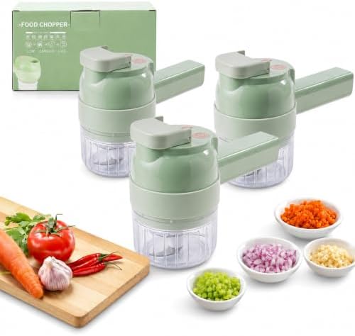 2027 Upgraded Multi Blade Chopper Electric Hand Held, 5-in-1 Wireless Vegetable Chopper with Slicing Grating Peeling, Rechargeable Food Processor for Garlic Onion Meat, 3PCS-A by DENGWANG