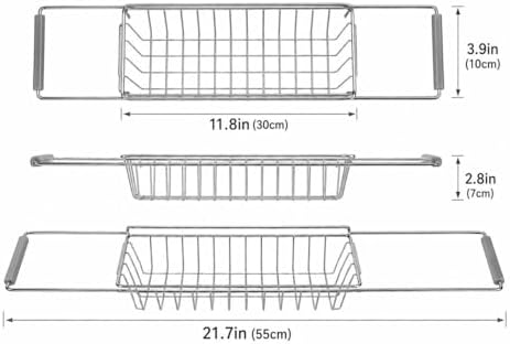 MOVAN Sink Caddy with Towel Bar – Full 304 Stainless Steel Sponge Holder, 11.8in (30cm) Basket, Fits Sinks Up to 21.7in (55cm), Suction Cup Mount, 2 Silicone Pads, Holds 8.8lbs (4kg)