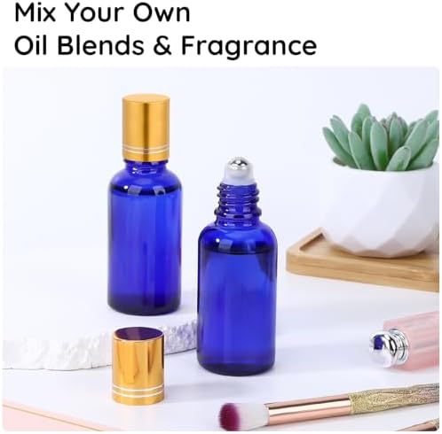 Segbeauty 1oz Thick Glass Roller Bottles for Travel Perfume, 5pcs Blue Empty Rollerball Bottles for Oil, 30ml Essential Oil Roller Ball Applicator Refillable, Travel Roll On Bottle for Eye Essence - Image 5