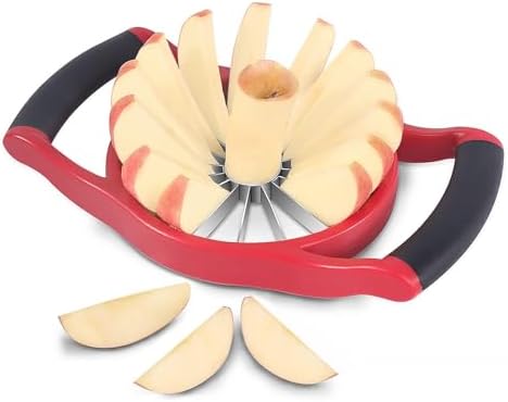 Newness 5.12 Inch Extra Large Apple Slicer, 16-Slice Heavy Duty Apple Cutter, Durable Apple Corer, Stainless Steel Apple Slicer and Corer - for Apple, Potato, Onion and More, Red