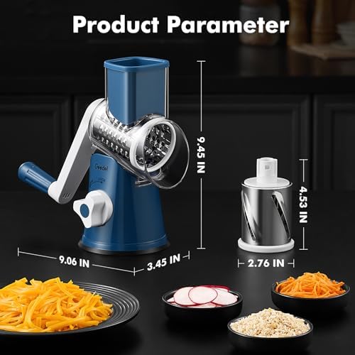 Geedel Rotary Cheese Grater Hand Crank, Cheese Shredder Vegetable Slicer - Image 5