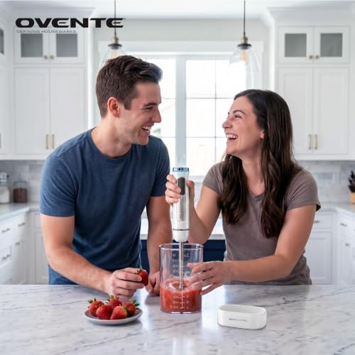 OVENTE Cordless Hand Blender, Rechargeable with 8 Mixing Speed White HR781W - Image 4