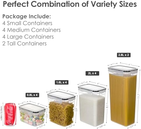 Airtight Food Storage Containers Set, 14 PCS Kitchen Storage Containers with Lids for Flour, Sugar and Cereal, Plastic Dry Food Canisters for Pantry Organization and Storage