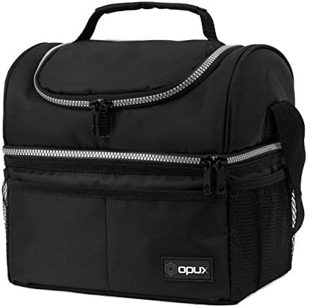 Insulated Lunch Bag for Men Women, Double Decker Leakproof, Black