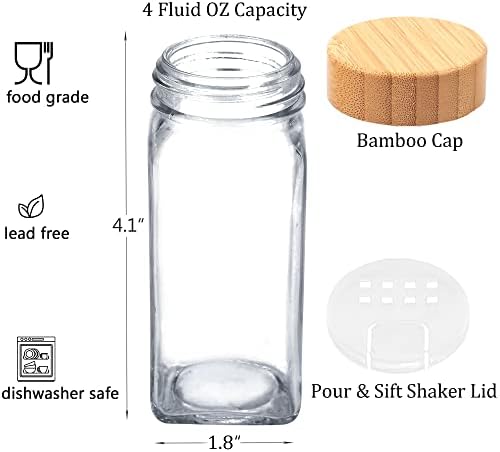 24 Pcs Spice Jars with Labels, 4 oz Glass Jars with Bamboo Lids