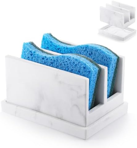 Kitchen Sponge Holder wtih Drain Tray, 2 Compartment, Gravel White