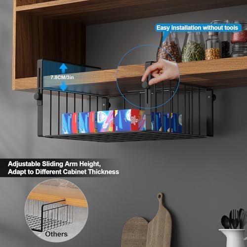 2Pack Under Shelf Storage Basket Organizer, Black