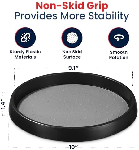 10 Inch Lazy Susan (Set of 4) - Non-Skid Turntable, Black